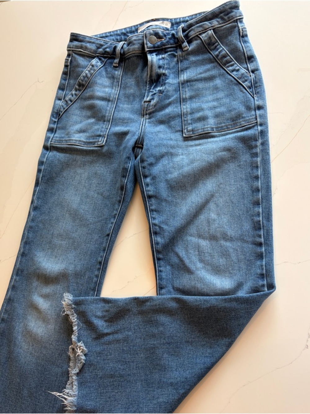 Altar'd State Blue Straight-Leg Jeans with Front Patch Pockets